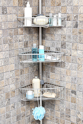 3 Raflı Paslanmaz Alüminyum Banyo Köşe Rafı (E)- Metalik (Montaj Gerektirmez.) - 1