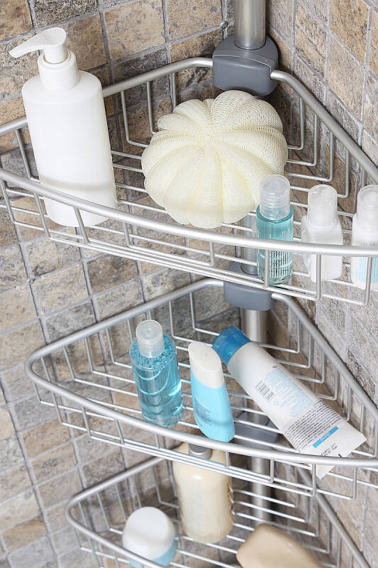 3 Raflı Paslanmaz Alüminyum Banyo Köşe Rafı (E)- Metalik (Montaj Gerektirmez.) - 6