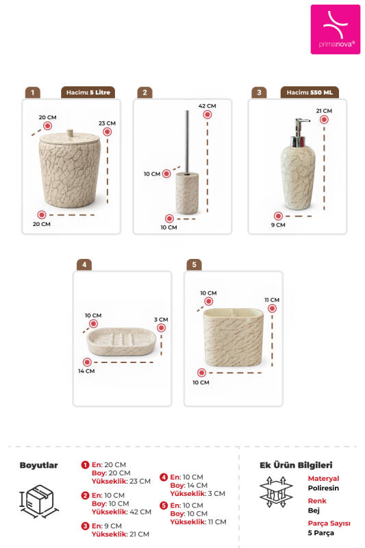 Aren 5'li Banyo Seti - Bej - 3
