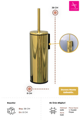 Cigo Duvara Monte Çelik Tuvalet Fırçası - Gold & İç Kısım Siyah - 3