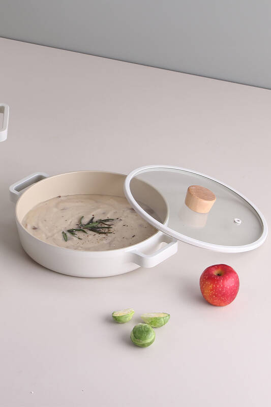 Fika Cam Kapaklı Seramik Kaplama Sahan 22 CM - Bej - 2