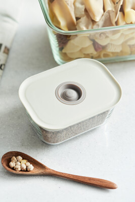 Fika Clik Dikdörtgen Cam Saklama Kabı 470 ML - Bej - 2