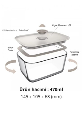 Fika Clik Dikdörtgen Cam Saklama Kabı 470 ML - Bej - 3