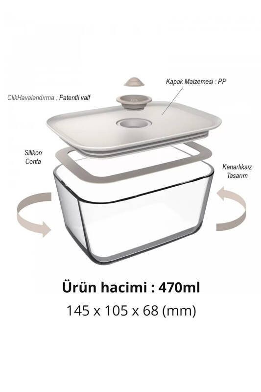 Fika Clik Dikdörtgen Cam Saklama Kabı 470 ML - Bej - 3