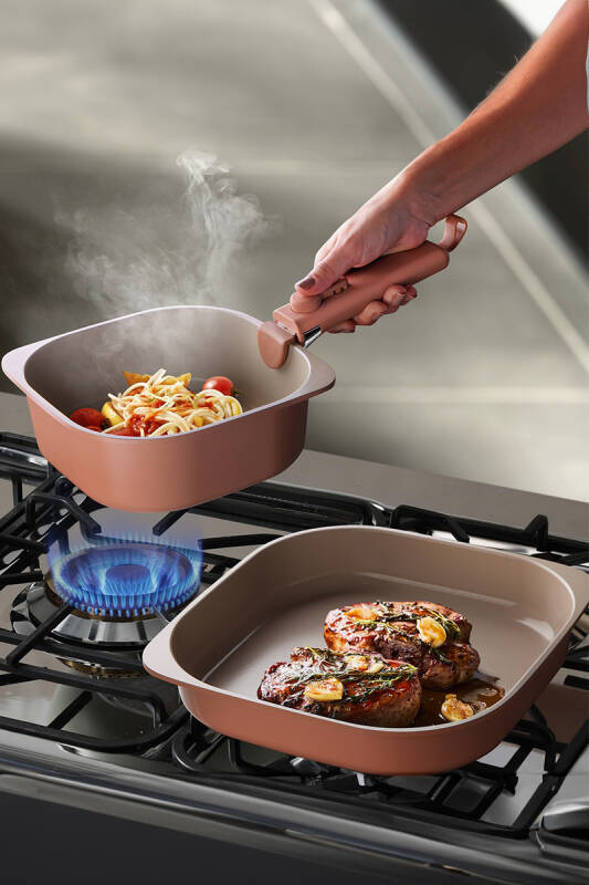 Fika Comfort Seramik Kaplama Terracota Tencere ve Tava Seti - 10 Parça - 2
