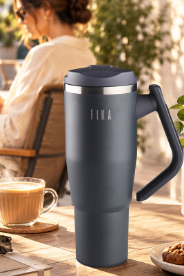 Fika Lumi Patentli Döner Kulplu Sızdırmaz Çelik Termos 1200 ML - Antrasit - Neoflam