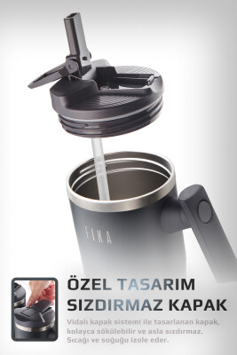 Fika Lumi Patentli Döner Kulplu Sızdırmaz Çelik Termos 1200 ML - Antrasit - 3