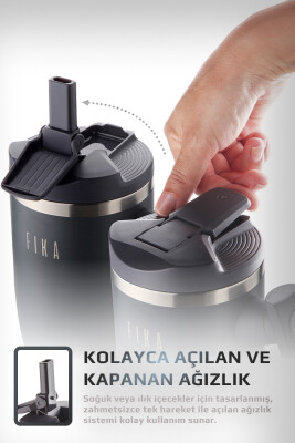 Fika Lumi Patentli Döner Kulplu Sızdırmaz Çelik Termos 1200 ML - Antrasit - 4