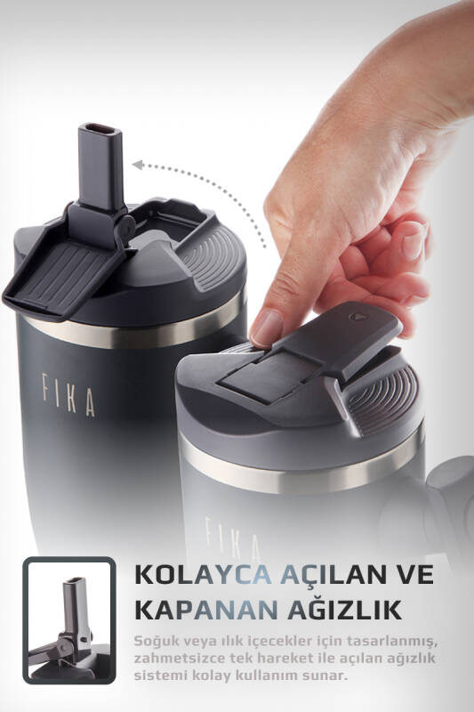 Fika Lumi Patentli Döner Kulplu Sızdırmaz Çelik Termos 1200 ML - Antrasit - 4