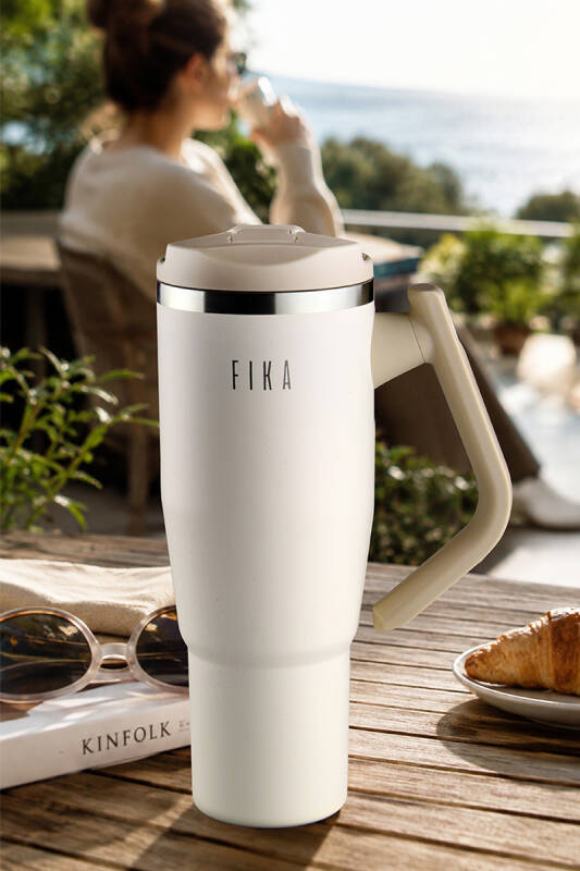 Fika Lumi Patentli Döner Kulplu Sızdırmaz Çelik Termos 1200 ML - Bej - 1