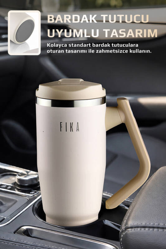 Fika Lumi Patentli Döner Kulplu Sızdırmaz Çelik Termos 1200 ML - Bej - 2