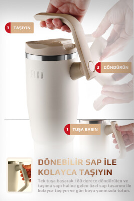 Fika Lumi Patentli Döner Kulplu Sızdırmaz Çelik Termos 1200 ML - Bej - 6