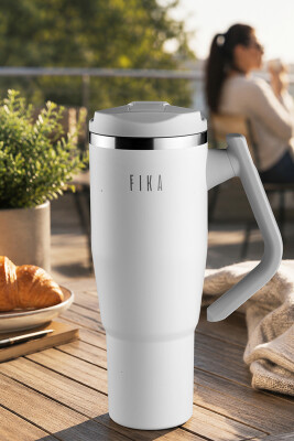 Fika Lumi Patentli Döner Kulplu Sızdırmaz Çelik Termos 1200 ML - Beyaz - Neoflam