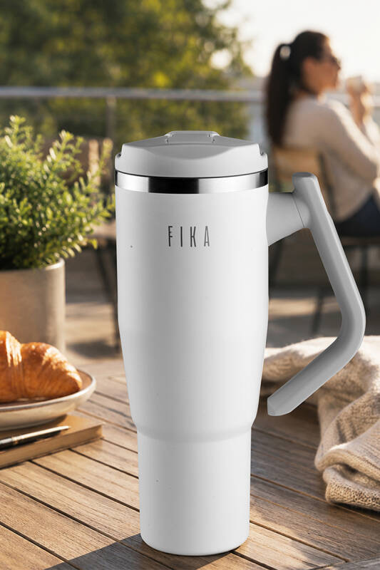 Fika Lumi Patentli Döner Kulplu Sızdırmaz Çelik Termos 1200 ML - Beyaz - 1