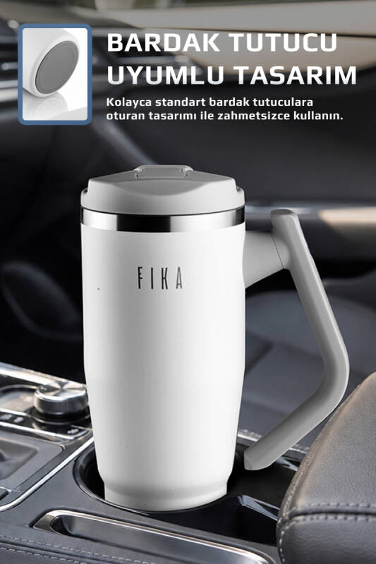 Fika Lumi Patentli Döner Kulplu Sızdırmaz Çelik Termos 1200 ML - Beyaz - 2