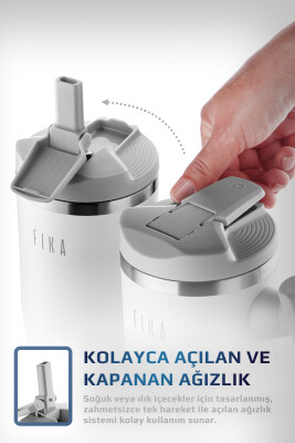 Fika Lumi Patentli Döner Kulplu Sızdırmaz Çelik Termos 1200 ML - Beyaz - 5