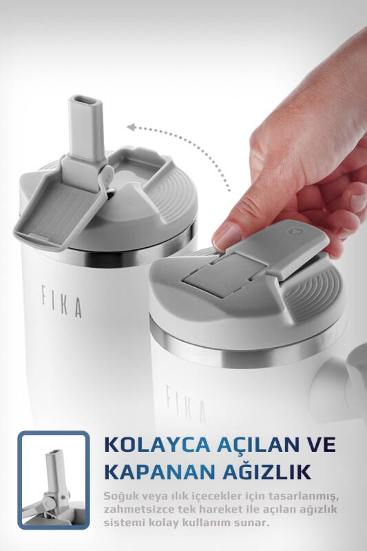 Fika Lumi Patentli Döner Kulplu Sızdırmaz Çelik Termos 1200 ML - Beyaz - 5