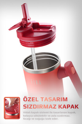 Fika Lumi Patentli Döner Kulplu Sızdırmaz Çelik Termos 1200 ML - Nar Çiçeği - 4