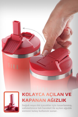 Fika Lumi Patentli Döner Kulplu Sızdırmaz Çelik Termos 1200 ML - Nar Çiçeği - 5