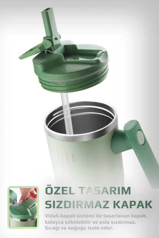 Fika Lumi Patentli Döner Kulplu Sızdırmaz Çelik Termos 1200 ML - Mint Yeşili - 3