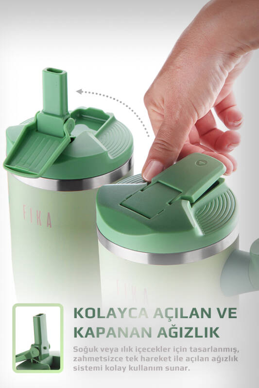Fika Lumi Patentli Döner Kulplu Sızdırmaz Çelik Termos 1200 ML - Mint Yeşili - 4