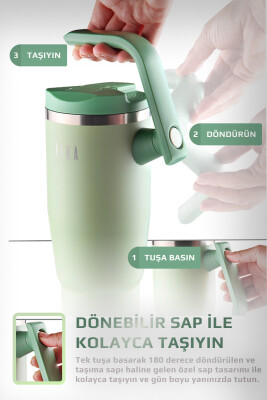Fika Lumi Patentli Döner Kulplu Sızdırmaz Çelik Termos 1200 ML - Mint Yeşili - 5