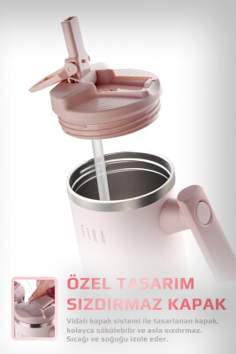 Fika Lumi Patentli Döner Kulplu Sızdırmaz Çelik Termos 1200 ML - Pembe - 4