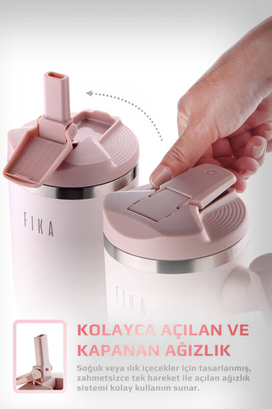 Fika Lumi Patentli Döner Kulplu Sızdırmaz Çelik Termos 1200 ML - Pembe - 5