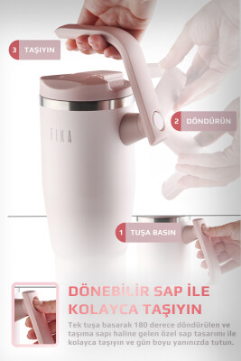 Fika Lumi Patentli Döner Kulplu Sızdırmaz Çelik Termos 1200 ML - Pembe - 6