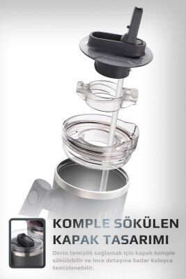 Fika Lumi Patentli Döner Kulplu Sızdırmaz Çift Ağızlıklı Çelik Termos 950 ML - Antrasit - 4