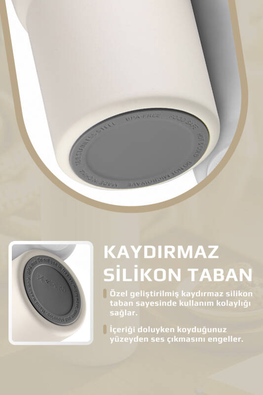 Fika Lumi Patentli Döner Kulplu Sızdırmaz Çift Ağızlıklı Çelik Termos 950 ML - Bej - 8