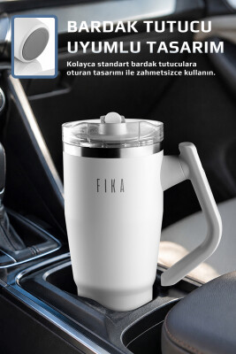 Fika Lumi Patentli Döner Kulplu Sızdırmaz Çift Ağızlıklı Çelik Termos 950 ML - Beyaz - Neoflam (1)