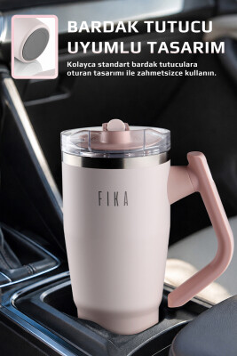 Fika Lumi Patentli Döner Kulplu Sızdırmaz Çift Ağızlıklı Çelik Termos 950 ML - Pembe - Neoflam (1)