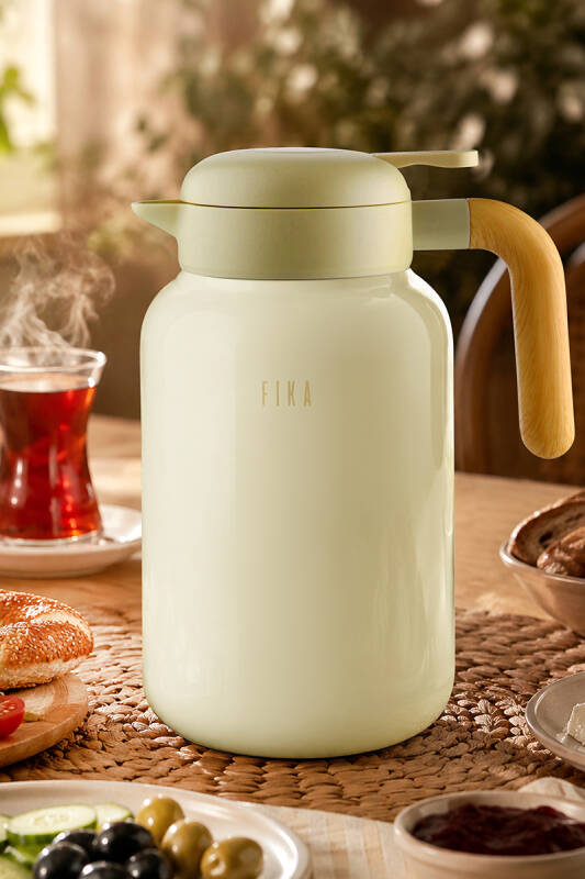 Fika Paeta Çift Katmanlı Sızdırmaz Kapaklı Çelik Büyük Boy Sürahi Termos 2 Litre - Bej - 1