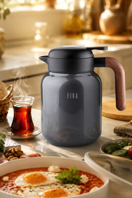 Fika Paeta Çift Katmanlı Sızdırmaz Kapaklı Çelik Orta Boy Sürahi Termos 1300 ML - Antrasit - Neoflam