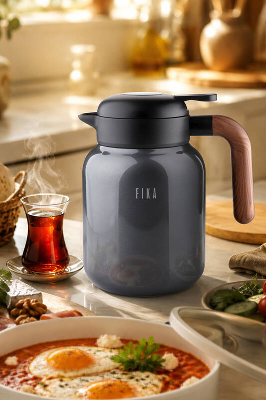 Fika Paeta Çift Katmanlı Sızdırmaz Kapaklı Çelik Orta Boy Sürahi Termos 1300 ML - Antrasit - 1