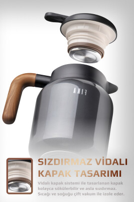Fika Paeta Çift Katmanlı Sızdırmaz Kapaklı Çelik Orta Boy Sürahi Termos 1300 ML - Antrasit - 4