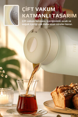 Fika Paeta Çift Katmanlı Sızdırmaz Kapaklı Çelik Orta Boy Sürahi Termos 1300 ML - Bej - Neoflam (1)