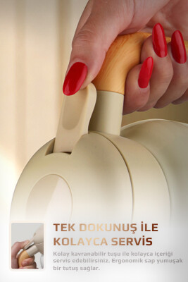 Fika Paeta Çift Katmanlı Sızdırmaz Kapaklı Çelik Orta Boy Sürahi Termos 1300 ML - Bej - 6