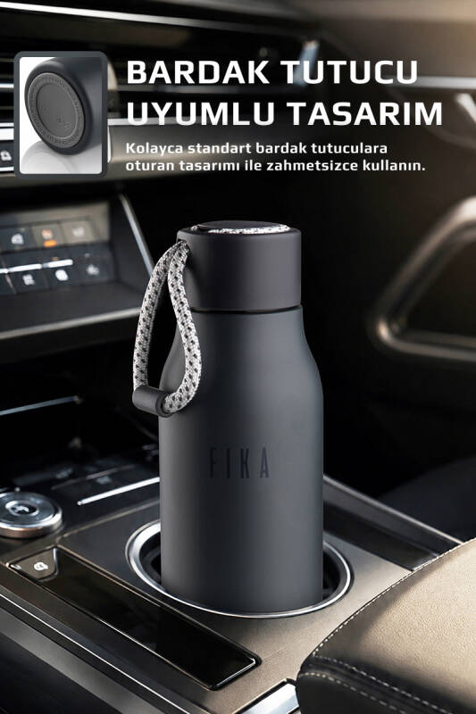 Fika Rento Sızdırmaz Vidalı Kapaklı Geniş Ağızlıklı Kolay Taşınabilir Çelik Termos 600 ML - Antrasit - 2