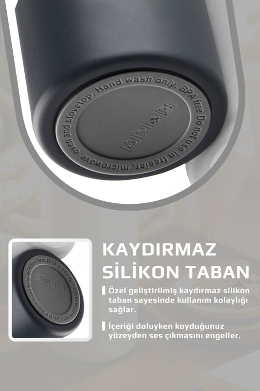 Fika Rento Sızdırmaz Vidalı Kapaklı Geniş Ağızlıklı Kolay Taşınabilir Çelik Termos 600 ML - Antrasit - 7