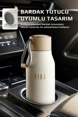 Fika Rento Sızdırmaz Vidalı Kapaklı Geniş Ağızlıklı Kolay Taşınabilir Çelik Termos 600 ML - Bej - Neoflam (1)