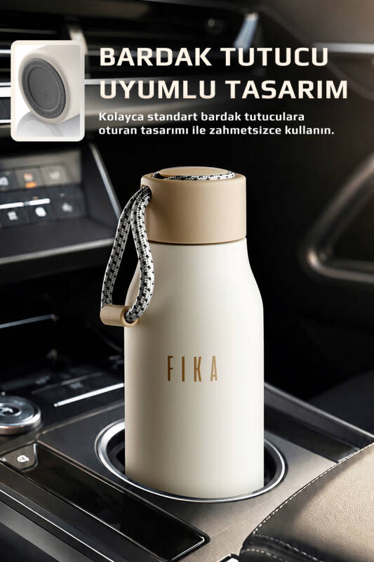 Fika Rento Sızdırmaz Vidalı Kapaklı Geniş Ağızlıklı Kolay Taşınabilir Çelik Termos 600 ML - Bej - 2