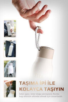 Fika Rento Sızdırmaz Vidalı Kapaklı Geniş Ağızlıklı Kolay Taşınabilir Çelik Termos 600 ML - Bej - 5