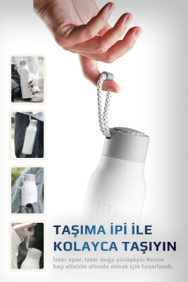 Fika Rento Sızdırmaz Vidalı Kapaklı Geniş Ağızlıklı Kolay Taşınabilir Çelik Termos 600 ML - Beyaz - 5