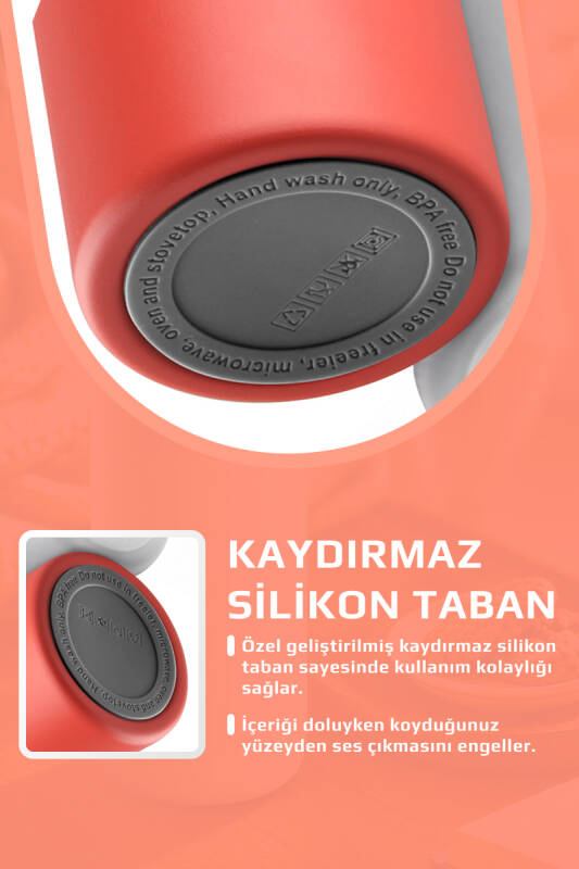 Fika Rento Sızdırmaz Vidalı Kapaklı Geniş Ağızlıklı Kolay Taşınabilir Çelik Termos 600 ML - Nar Çiçeği - 7