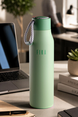 Fika Rento Sızdırmaz Vidalı Kapaklı Geniş Ağızlıklı Kolay Taşınabilir Çelik Termos 600 ML - Mint Yeşili - Neoflam