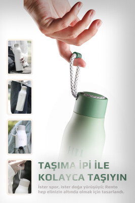 Fika Rento Sızdırmaz Vidalı Kapaklı Geniş Ağızlıklı Kolay Taşınabilir Çelik Termos 600 ML - Mint Yeşili - 5