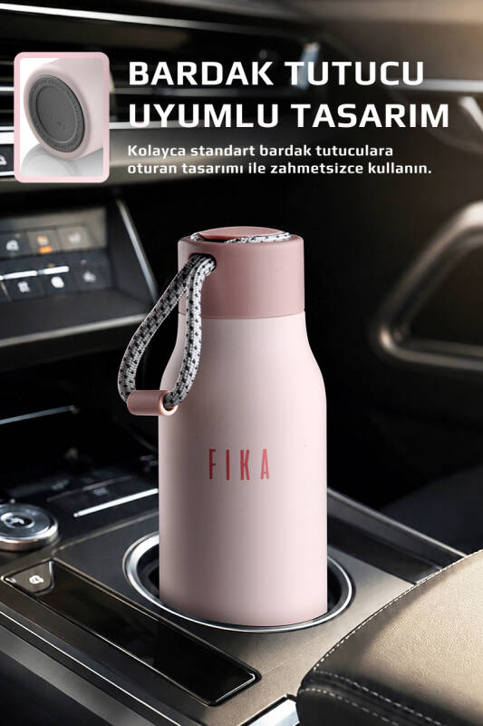 Fika Rento Sızdırmaz Vidalı Kapaklı Geniş Ağızlıklı Kolay Taşınabilir Çelik Termos 600 ML - Pembe - 2
