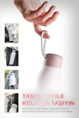 Fika Rento Sızdırmaz Vidalı Kapaklı Geniş Ağızlıklı Kolay Taşınabilir Çelik Termos 600 ML - Pembe - 5